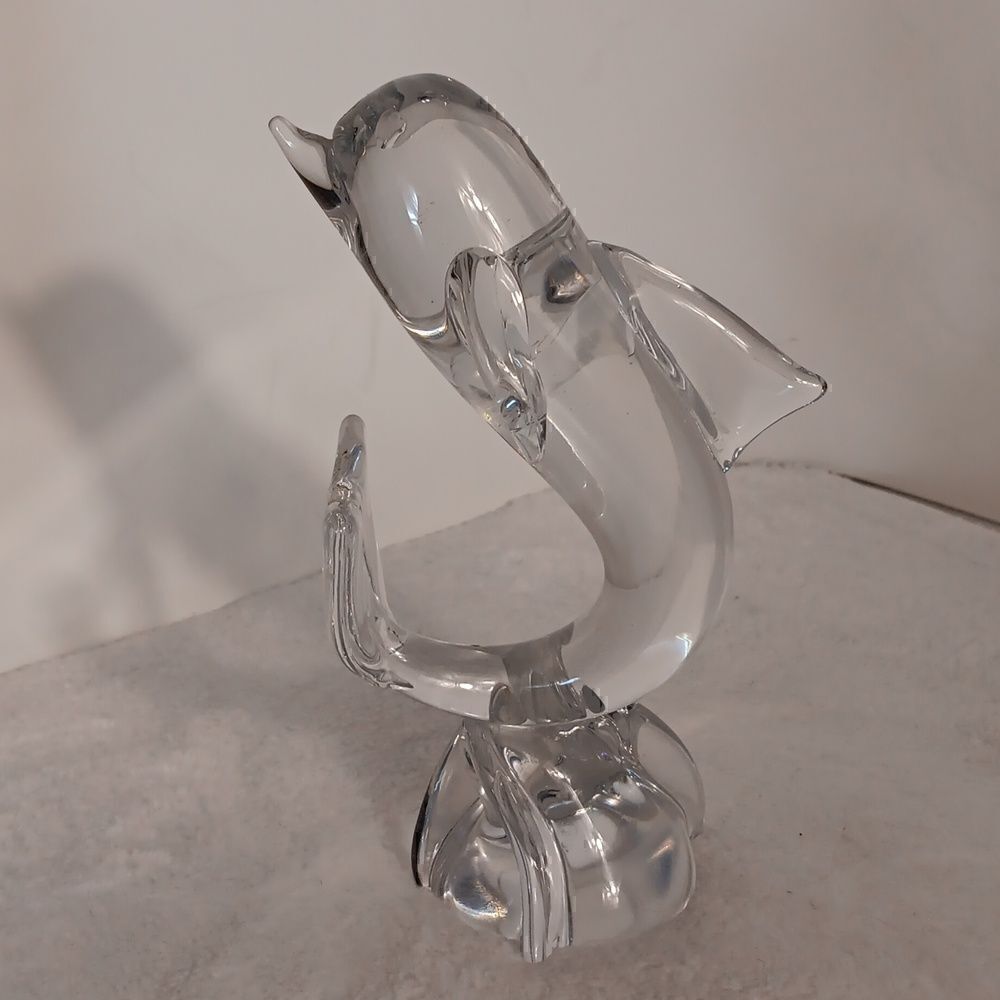 Vtg. 1977 Art Glass Clear Dolphin Glass Figurine